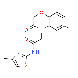 ChemSpider 2D Image | 2-(6-Chloro-3-oxo-2,3-dihydro-4H-1,4-benzoxazin-4-yl)-N-(4-methyl-1,3-thiazol-2-yl)acetamide | C14H12ClN3O3S