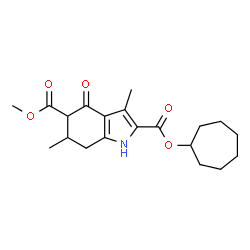 ChemSpider 2D Image | 2-Cycloheptyl 5-methyl 3,6-dimethyl-4-oxo-4,5,6,7-tetrahydro-1H-indole-2,5-dicarboxylate | C20H27NO5