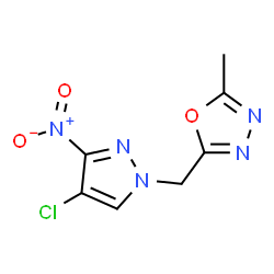 ChemSpider 2D Image | 2-[(4-Chloro-3-nitro-1H-pyrazol-1-yl)methyl]-5-methyl-1,3,4-oxadiazole | C7H6ClN5O3