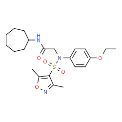 ChemSpider 2D Image | N-Cycloheptyl-N~2~-[(3,5-dimethyl-1,2-oxazol-4-yl)sulfonyl]-N~2~-(4-ethoxyphenyl)glycinamide | C22H31N3O5S