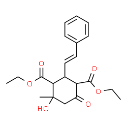 ChemSpider 2D Image | Diethyl 4-hydroxy-4-methyl-6-oxo-2-[(E)-2-phenylvinyl]-1,3-cyclohexanedicarboxylate | C21H26O6