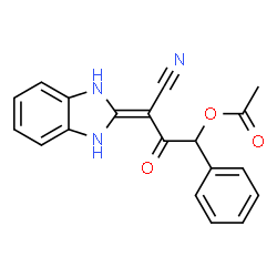 ChemSpider 2D Image | 3-Cyano-3-(1,3-dihydro-2H-benzimidazol-2-ylidene)-2-oxo-1-phenylpropyl acetate | C19H15N3O3