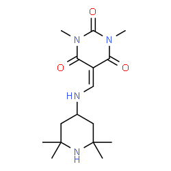 ChemSpider 2D Image | 1,3-Dimethyl-5-{[(2,2,6,6-tetramethyl-4-piperidinyl)amino]methylene}-2,4,6(1H,3H,5H)-pyrimidinetrione | C16H26N4O3