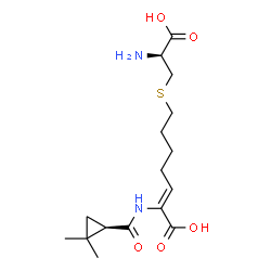 ChemSpider 2D Image | (2Z)-7-{[(2S)-2-Amino-2-carboxyethyl]sulfanyl}-2-({[(1R)-2,2-dimethylcyclopropyl]carbonyl}amino)-2-heptenoic acid | C16H26N2O5S