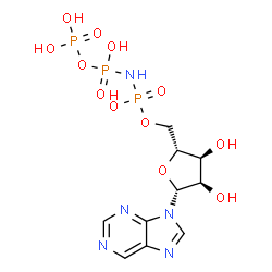 ChemSpider 2D Image | 9-[5-O-(Hydroxy{[hydroxy(phosphonooxy)phosphoryl]amino}phosphoryl)-beta-D-ribofuranosyl]-9H-purine | C10H16N5O12P3