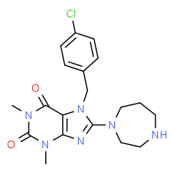 ChemSpider 2D Image | 7-(4-Chlorobenzyl)-8-(1,4-diazepan-1-yl)-1,3-dimethyl-3,7-dihydro-1H-purine-2,6-dione | C19H23ClN6O2