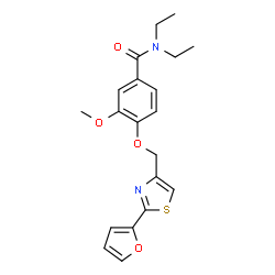 ChemSpider 2D Image | N,N-Diethyl-4-{[2-(2-furyl)-1,3-thiazol-4-yl]methoxy}-3-methoxybenzamide | C20H22N2O4S
