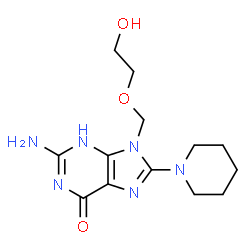 ChemSpider 2D Image | 2-amino-9-[(2-hydroxyethoxy)methyl]-8-(piperidin-1-yl)-9H-purin-6-ol | C13H20N6O3
