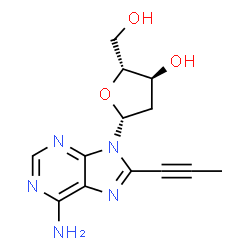 ChemSpider 2D Image | 2'-deoxy-8-(propyn-1-yl)adenosine | C13H15N5O3