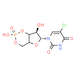 ChemSpider 2D Image | 5-Chloro-1-[(6R,7R)-2,7-dihydroxy-2-oxidotetrahydro-4H-furo[3,2-d][1,3,2]dioxaphosphinin-6-yl]-2,4(1H,3H)-pyrimidinedione | C9H10ClN2O8P