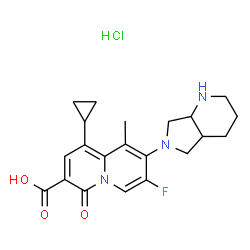 ChemSpider 2D Image | 1-Cyclopropyl-7-fluoro-9-methyl-8-(octahydro-6H-pyrrolo[3,4-b]pyridin-6-yl)-4-oxo-4H-quinolizine-3-carboxylic acid hydrochloride (1:1) | C21H25ClFN3O3