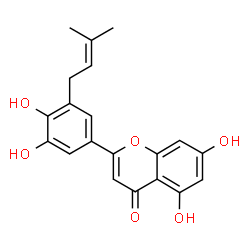 ChemSpider 2D Image | 2-[3,4-Dihydroxy-5-(3-methyl-2-buten-1-yl)phenyl]-5,7-dihydroxy-4H-chromen-4-one | C20H18O6