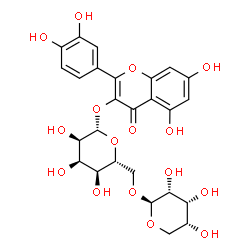 ChemSpider 2D Image | 2-(3,4-Dihydroxyphenyl)-5,7-dihydroxy-4-oxo-4H-chromen-3-yl 6-O-beta-D-ribopyranosyl-beta-D-allopyranoside | C26H28O16