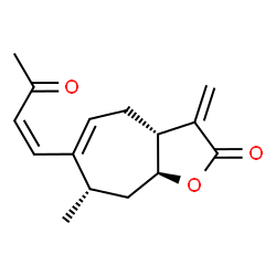 ChemSpider 2D Image | [3aR-(3aa,7b,8ab)]-3,3a,4,7,8,8a-Hexahydro-7-methyl-3-methylene-6-(3-oxo-1-butenyl)-2H-cyclohepta[b]furan-2-one | C15H18O3