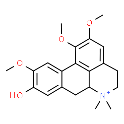 ChemSpider 2D Image | 9-Hydroxy-1,2,10-trimethoxy-6,6-dimethyl-5,6,6a,7-tetrahydro-4H-dibenzo[de,g]quinolinium | C21H26NO4