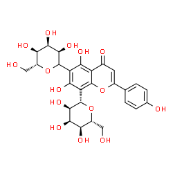 ChemSpider 2D Image | 5,7-Dihydroxy-2-(4-hydroxyphenyl)-8-[(2S,3R,4S,5S,6R)-3,4,5-trihydroxy-6-(hydroxymethyl)tetrahydro-2H-pyran-2-yl]-6-[(3R,4S,5S,6R)-3,4,5-trihydroxy-6-(hydroxymethyl)tetrahydro-2H-pyran-2-yl]-4H-chrome
n-4-one | C27H30O15