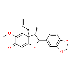 ChemSpider 2D Image | (3S,3aR)-3a-Allyl-2-(1,3-benzodioxol-5-yl)-5-methoxy-3-methyl-3,3a-dihydro-1-benzofuran-6(2H)-one | C20H20O5