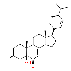 ChemSpider 2D Image | (3beta,6beta,9xi,14xi,17alpha,20S,22Z,24S)-Ergosta-7,22-diene-3,5,6-triol | C28H46O3