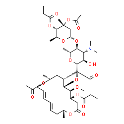 ChemSpider 2D Image | (4R,5S,6S,7R,10R,11E,13E,16R)-10-Acetoxy-6-{[(2S,3R,4R,5S,6R)-5-{[(2S,4R,5S,6S)-4-acetoxy-4,6-dimethyl-5-(propionyloxy)tetrahydro-2H-pyran-2-yl]oxy}-4-(dimethylamino)-3-hydroxy-6-methyltetrahydro-2H-p
yran-2-yl]oxy}-5-methoxy-9,16-dimethyl-2-oxo-7-(2-oxoethyl)oxacyclohexadeca-11,13-dien-4-yl propanoate (non-preferred name) | C45H71NO17