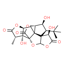 ChemSpider 2D Image | (1R,6R,7S,8S,9S,10S,11S,13S,16S,17R)-6,9,17-Trihydroxy-16-methyl-8-(2-methyl-2-propanyl)-2,4,14,19-tetraoxahexacyclo[8.7.2.0~1,11~.0~3,7~.0~7,11~.0~13,17~]nonadecane-5,15,18-trione | C20H24O10