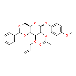 ChemSpider 2D Image | 4-Methoxyphenyl 2-O-Acetyl-3-O-allyl-4,6-O-benzylidene-beta-D-glucopyranoside | C25H28O8