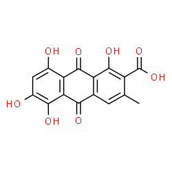 ChemSpider 2D Image | 1,5,6,8-Tetrahydroxy-3-methyl-9,10-dioxo-9,10-dihydro-2-anthracenecarboxylic acid | C16H10O8