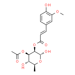 ChemSpider 2D Image | 3-O-Acetyl-6-deoxy-2-O-[(2E)-3-(4-hydroxy-3-methoxyphenyl)-2-propenoyl]-alpha-L-mannopyranose | C18H22O9