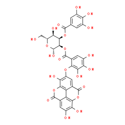 ChemSpider 2D Image | 3-O-(3,4,5-Trihydroxybenzoyl)-2-O-{3,4,5-trihydroxy-2-[(3,7,8-trihydroxy-5,10-dioxo-5,10-dihydrochromeno[5,4,3-cde]chromen-2-yl)oxy]benzoyl}-beta-D-allopyranose | C34H24O22