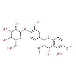 ChemSpider 2D Image | 4-(5-Hydroxy-3,6-dimethoxy-4-oxo-4H-chromen-2-yl)-2-methoxyphenyl beta-D-galactopyranoside | C24H26O12