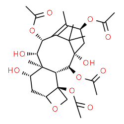 ChemSpider 2D Image | (2alpha,5beta,7beta,9beta,10beta,13alpha)-1,7,9-Trihydroxy-5,20-epoxytax-11-ene-2,4,10,13-tetrayl tetraacetate | C28H40O12