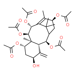 ChemSpider 2D Image | (2alpha,5alpha,7beta,9alpha,10beta,13alpha)-5-Hydroxytaxa-4(20),11-diene-2,7,9,10,13-pentayl pentaacetate | C30H42O11