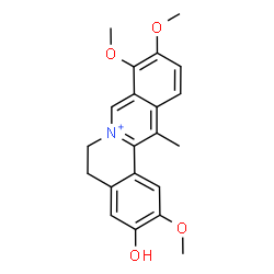 ChemSpider 2D Image | 3-Hydroxy-2,9,10-trimethoxy-13-methyl-5,6-dihydroisoquinolino[3,2-a]isoquinolinium | C21H22NO4