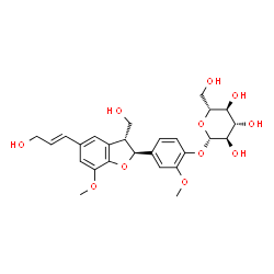 ChemSpider 2D Image | 4-{(2S,3R)-3-(Hydroxymethyl)-5-[(1E)-3-hydroxy-1-propen-1-yl]-7-methoxy-2,3-dihydro-1-benzofuran-2-yl}-2-methoxyphenyl beta-D-glucopyranoside | C26H32O11