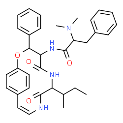 ChemSpider 2D Image | N-[(10Z)-7-sec-Butyl-5,8-dioxo-3-phenyl-2-oxa-6,9-diazabicyclo[10.2.2]hexadeca-1(14),10,12,15-tetraen-4-yl]-Nalpha,Nalpha-dimethylphenylalaninamide | C34H40N4O4