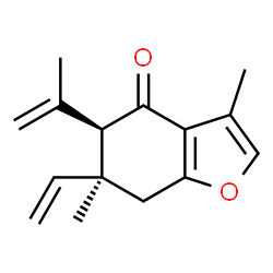ChemSpider 2D Image | (5R,6S)-5-Isopropenyl-3,6-dimethyl-6-vinyl-6,7-dihydro-1-benzofuran-4(5H)-one | C15H18O2