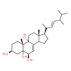 ChemSpider 2D Image | (3beta,6beta,9xi,14xi,17alpha,20S,22E,24xi)-Ergosta-7,22-diene-3,5,6,9-tetrol | C28H46O4