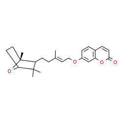 ChemSpider 2D Image | 7-({(2E)-3-Methyl-5-[(1R)-1,3,3-trimethyl-7-oxabicyclo[2.2.1]hept-2-yl]-2-penten-1-yl}oxy)-2H-chromen-2-one | C24H30O4