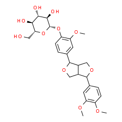 ChemSpider 2D Image | 4-[4-(3,4-Dimethoxyphenyl)tetrahydro-1H,3H-furo[3,4-c]furan-1-yl]-2-methoxyphenyl beta-D-glucopyranoside | C27H34O11