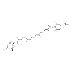 ChemSpider 2D Image | (5R)-5-Hydroxy-4-{(3E,5E,7E,9E,11Z,13Z,15E)-18-[(1S,4S,6R)-4-hydroxy-2,2,6-trimethyl-7-oxabicyclo[4.1.0]hept-1-yl]-2,3,7,12,16-pentamethyl-17-oxo-1,3,5,7,9,11,13,15-octadecaoctaen-1-ylidene}-3,3-dimet
hylcyclohexyl acetate | C42H58O6