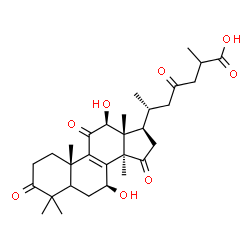 ChemSpider 2D Image | (5xi,7beta,12beta)-7,12-Dihydroxy-3,11,15,23-tetraoxolanost-8-en-26-oic acid | C30H42O8