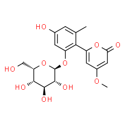 ChemSpider 2D Image | 5-Hydroxy-2-(4-methoxy-2-oxo-2H-pyran-6-yl)-3-methylphenyl alpha-L-idopyranoside | C19H22O10