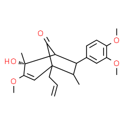 ChemSpider 2D Image | (4R)-1-Allyl-6-(3,4-dimethoxyphenyl)-4-hydroxy-3-methoxy-4,7-dimethylbicyclo[3.2.1]oct-2-en-8-one | C22H28O5