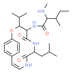 ChemSpider 2D Image | N-[(10Z)-7-Isobutyl-3-isopropyl-5,8-dioxo-2-oxa-6,9-diazabicyclo[10.2.2]hexadeca-1(14),10,12,15-tetraen-4-yl]-N~2~-methylisoleucinamide | C27H42N4O4
