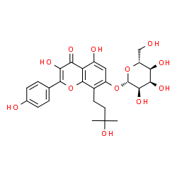 ChemSpider 2D Image | 3,5-Dihydroxy-8-(3-hydroxy-3-methylbutyl)-2-(4-hydroxyphenyl)-4-oxo-4H-chromen-7-yl beta-D-allopyranoside | C26H30O12