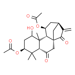 ChemSpider 2D Image | (3beta,5beta,8alpha,9beta,10xi,11beta,13alpha)-1-Hydroxy-6,15-dioxokaur-16-ene-3,11-diyl diacetate | C24H32O7