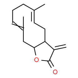 ChemSpider 2D Image | (5E)-6,10-Dimethyl-3-methylene-3a,4,7,8,11,11a-hexahydrocyclodeca[b]furan-2(3H)-one | C15H20O2