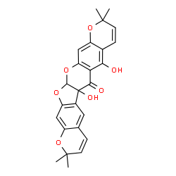 ChemSpider 2D Image | 5b,7-Dihydroxy-2,2,10,10-tetramethyl-5b,13a-dihydro-2H,6H,10H-chromeno[6',7':4,5]furo[2,3-b]pyrano[3,2-g]chromen-6-one | C25H22O7