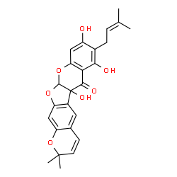 ChemSpider 2D Image | 5b,7,9-trihydroxy-2,2-dimethyl-8-(3-methylbut-2-en-1-yl)-5b,11a-dihydro-2H,6H-furo[2,3-b:4,5-g']dichromen-6-one | C25H24O7