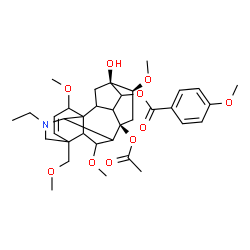 ChemSpider 2D Image | (5xi,9xi,10xi,16beta,17xi)-8-Acetoxy-20-ethyl-13-hydroxy-1,6,16-trimethoxy-4-(methoxymethyl)aconit-2-en-14-yl 4-methoxybenzoate | C35H47NO10