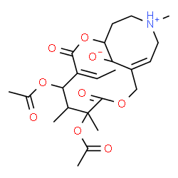 ChemSpider 2D Image | (4Z,11Z)-5,7-Diacetoxy-4-ethylidene-6,7,14-trimethyl-3,8-dioxo-2,9-dioxa-14-azoniabicyclo[9.5.1]heptadec-11-en-17-olate | C23H33NO9